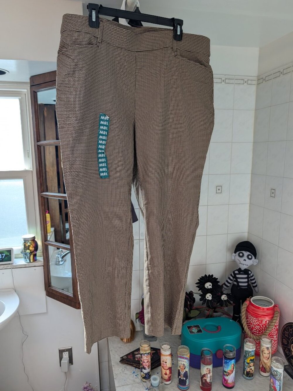 Rafaella 18W Brown Black Houndstooth Plaid Stretch Straight Leg Pants NWT